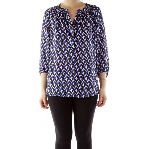 Banana Republic Tops - Banana Republic Blue Black and Cream pattern Loose Top